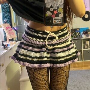 Grunge Striped Black and Purple crochet Skirt